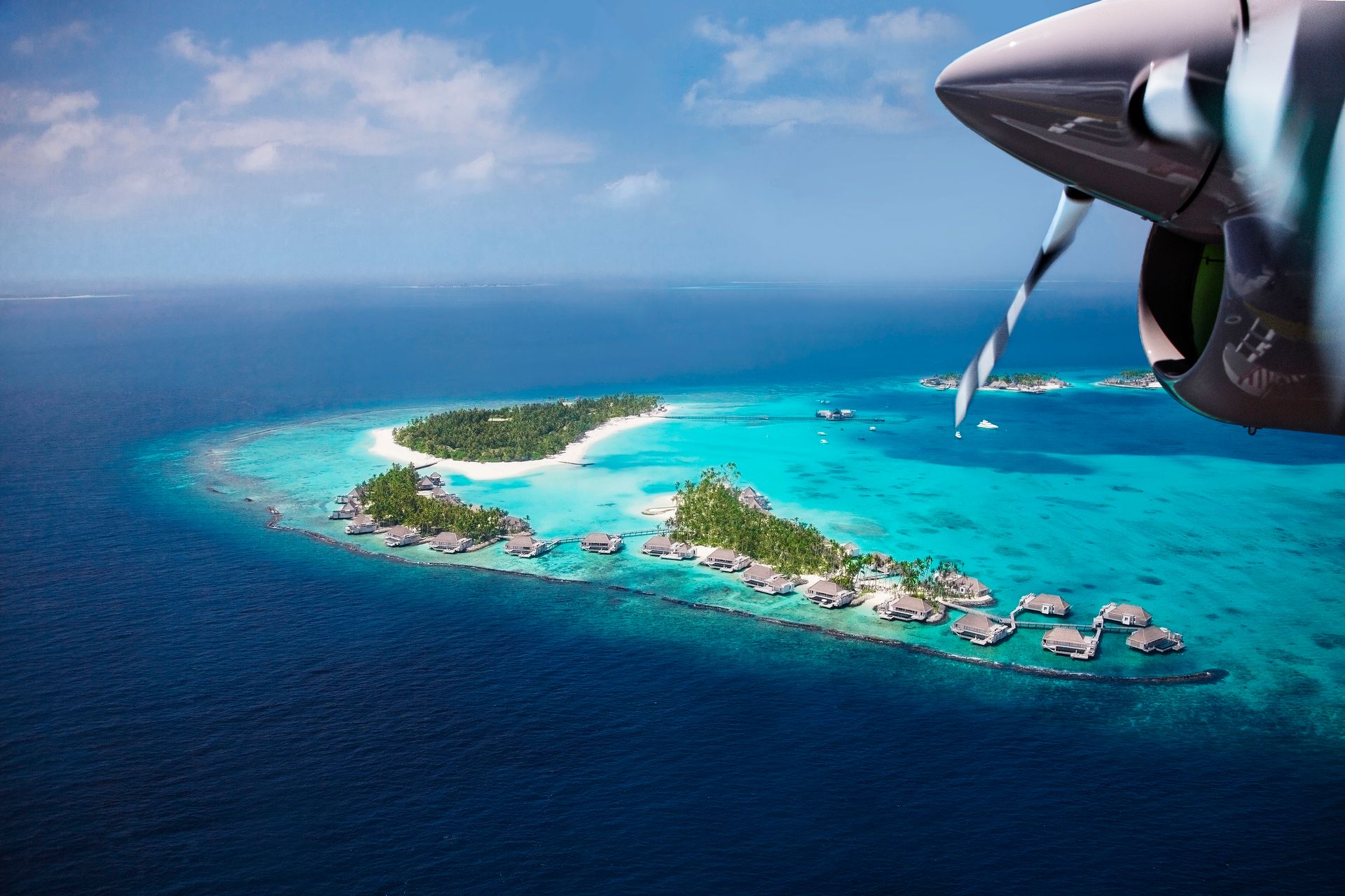 Island viewed from a seaplane at Cheval Blanc Randheli