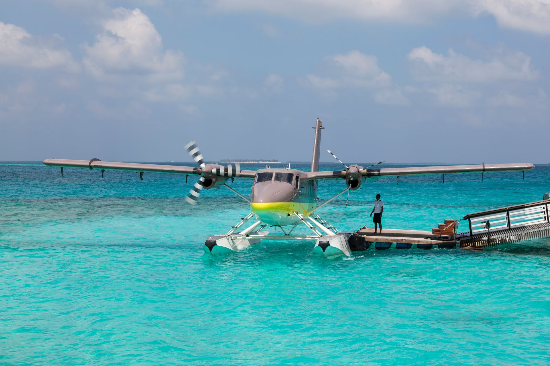 Seaplane beside the arrival jetty at Cheval Blanc Randheli