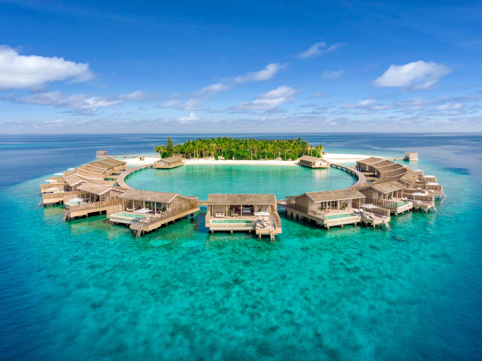 Ring of overwater residences, aerial view at Kudadoo Private Island